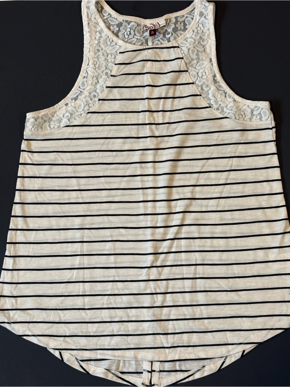 SO Striped Lace-Back Tank Top - White/Black XL